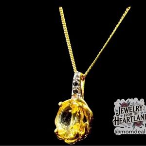 Vintage Yellow Quartz Gemstone Pendant Necklace Vermeil Gold 925 SterlingSilver